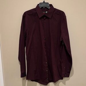 jf j.ferrar Men’s Dark Burgundy Long-Sleeve Dress Shirt